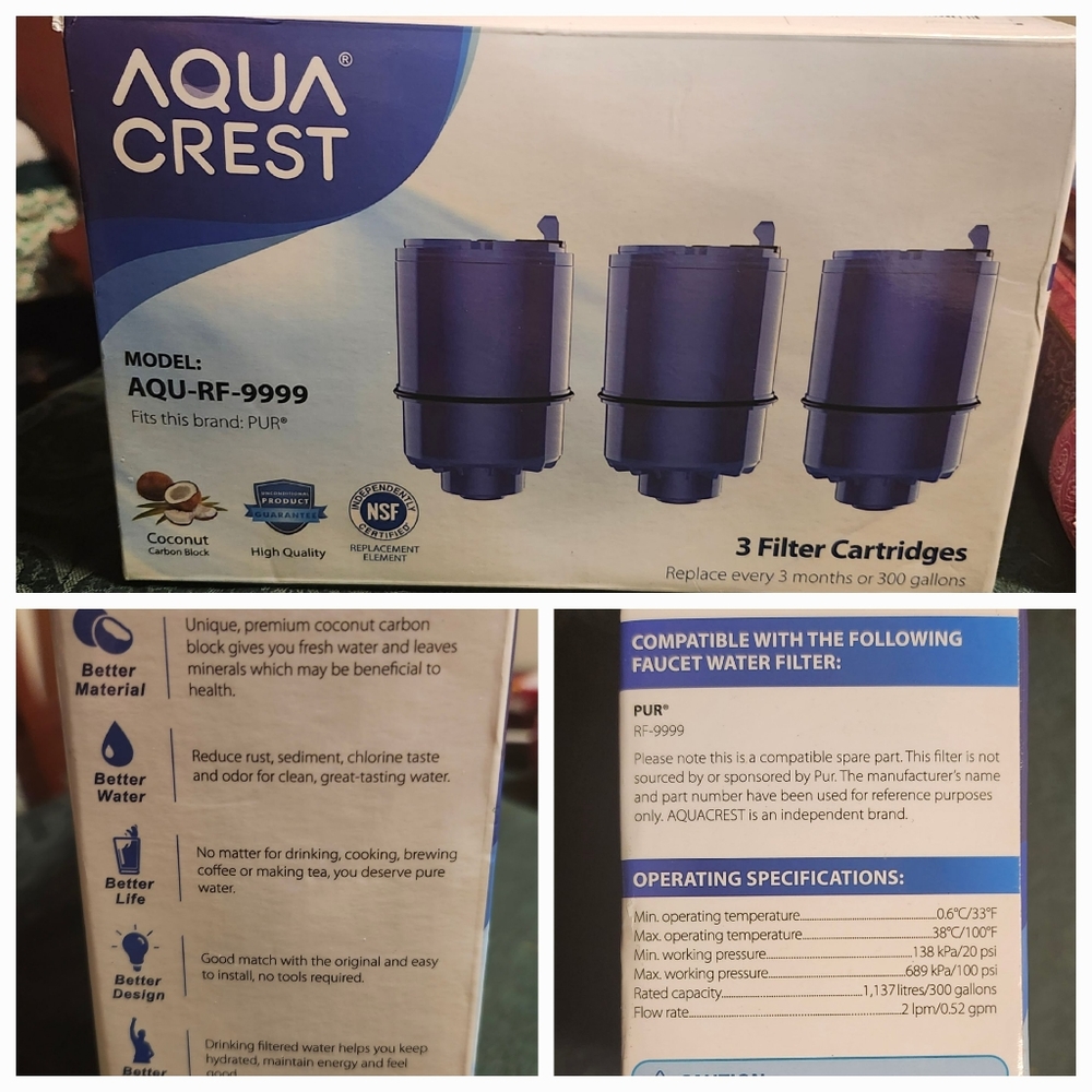 NIOB-  AQUA CREST- AQU-RF-9999 Box of 3 Aqua Crest Replacement Filter Cartridge.